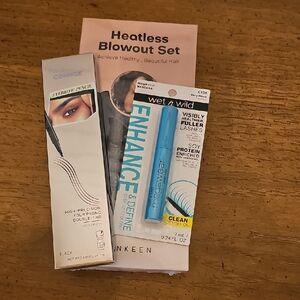 Wet n Wild Blue Mascara Eyebrow Pencil And Heatless Blowout Set